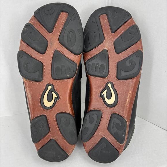 Olukai Moloa Loafer Mens Size 10 Black Leather Slip On Comfort Collapsible Heel